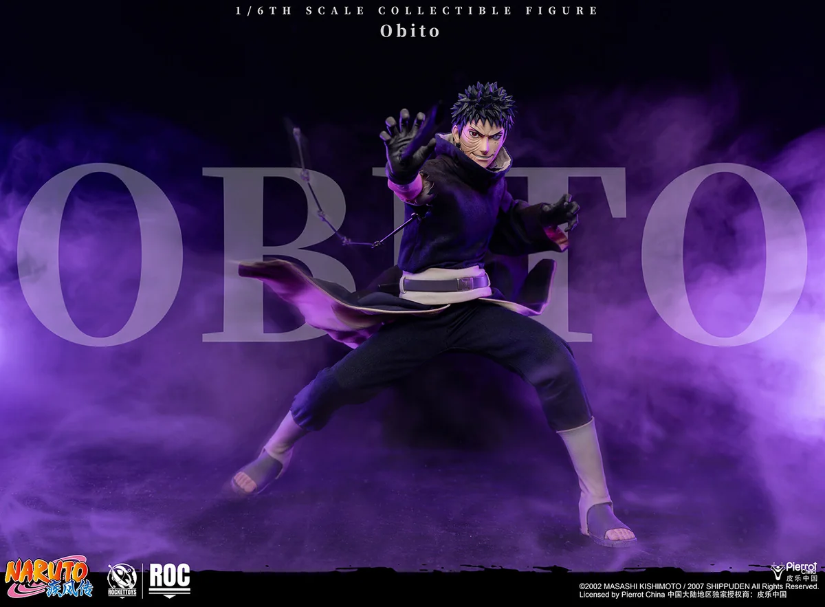 "Detailed views of the 1/6 Obito Uchiha movable statue, showcasing its battle-damaged sculpt, ultra-poseability, and multiple eye options."