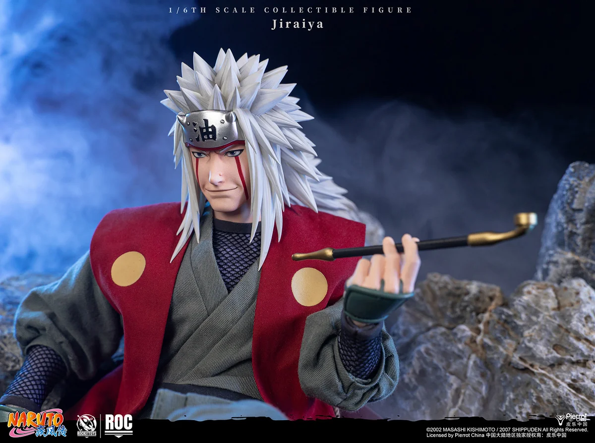 "Premium 1/6 Jiraiya action figure, standard edition, showcasing dynamic articulation, iconic accessories, and LED. Naruto Shippuden collectible."