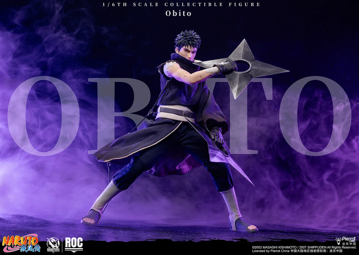 "Dynamic gallery views of the 1/6 Obito Uchiha movable statue, highlighting its ultra-poseable, battle-damaged sculpt and multiple eye options."