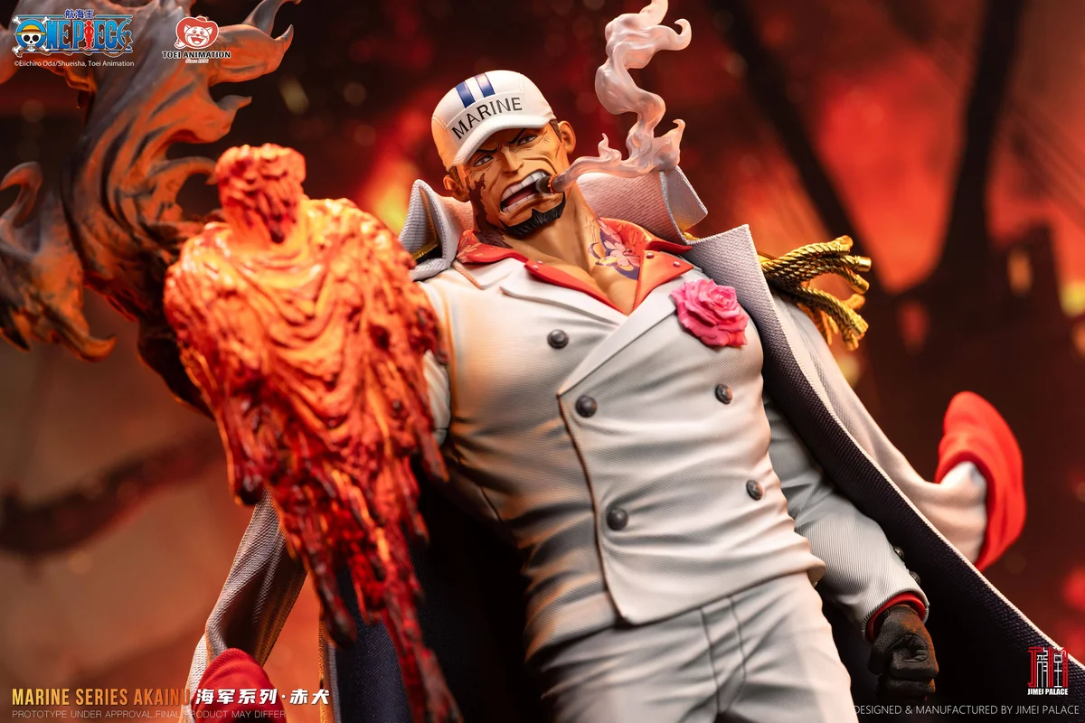 "Official Jimei Palace One Piece Fleet Admiral Akainu Resonance Edition B resin statue, showcasing dynamic LED magma effects and premium detail."