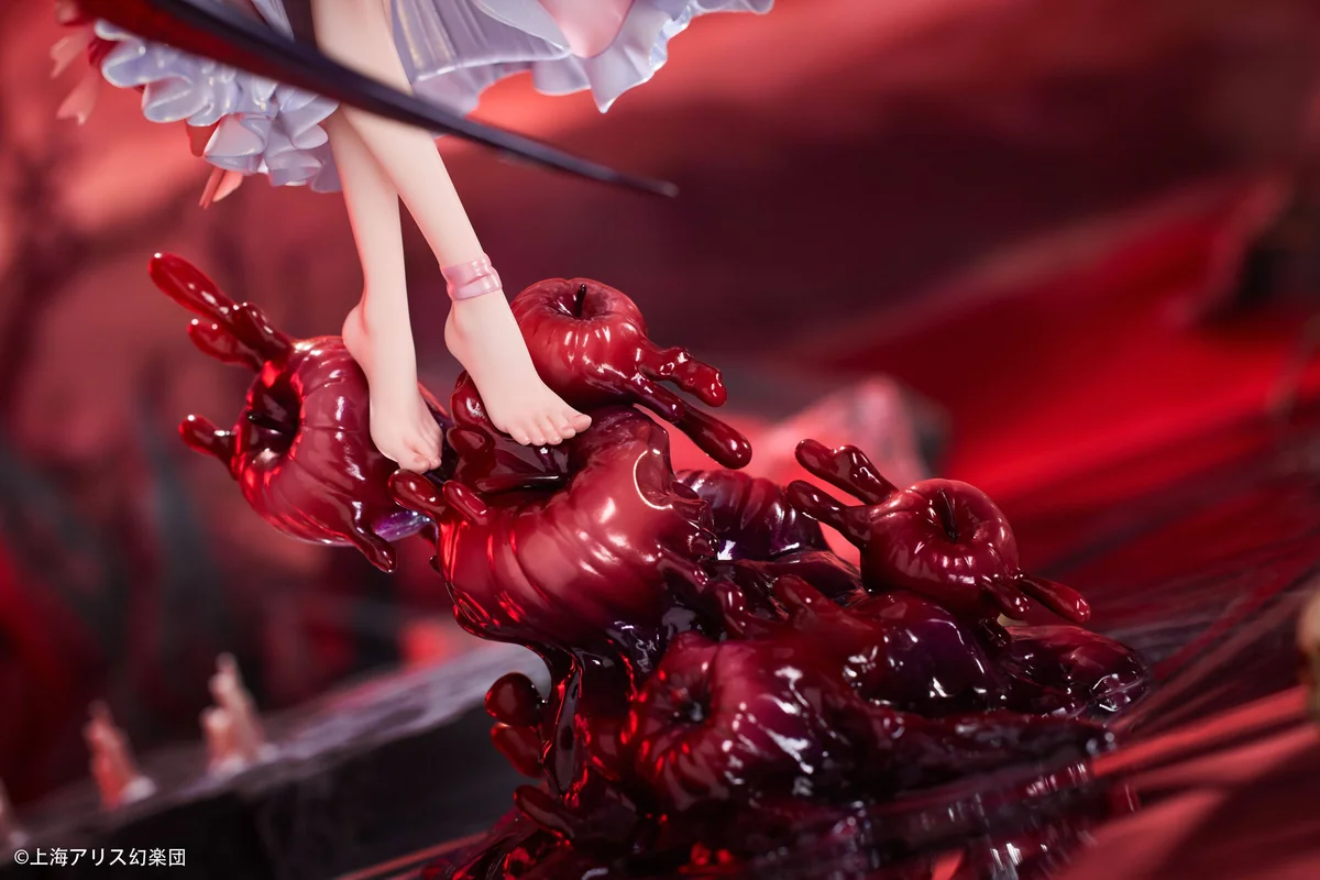 "Detailed view of the 1/7 Remilia Scarlet Touhou Project figure, highlighting her dynamic pose, intricate gothic sculpting, and elegant base."