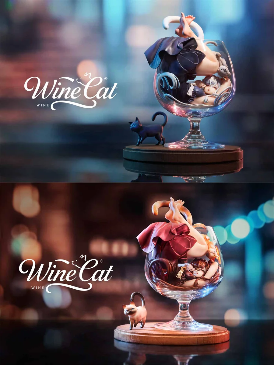 "Premium Limited Edition Wine Cat Girl Silver Moon & Scarlet Night figure. Exquisite original cat-girl design by WeArtDoing Studio, ethereal and grace."