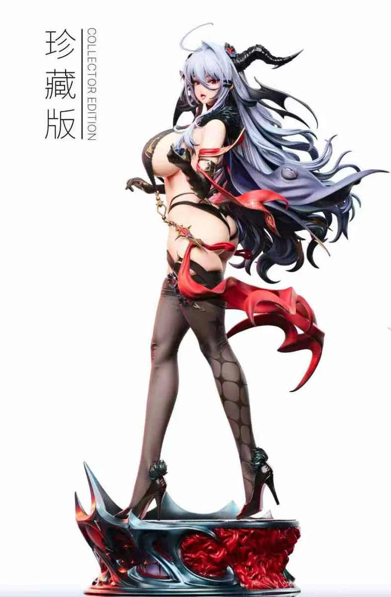"Officially licensed 1/4 Demonica - Scarlet Echoes statue, showcasing exquisite gothic details, powerful female character, and dynamic pose."