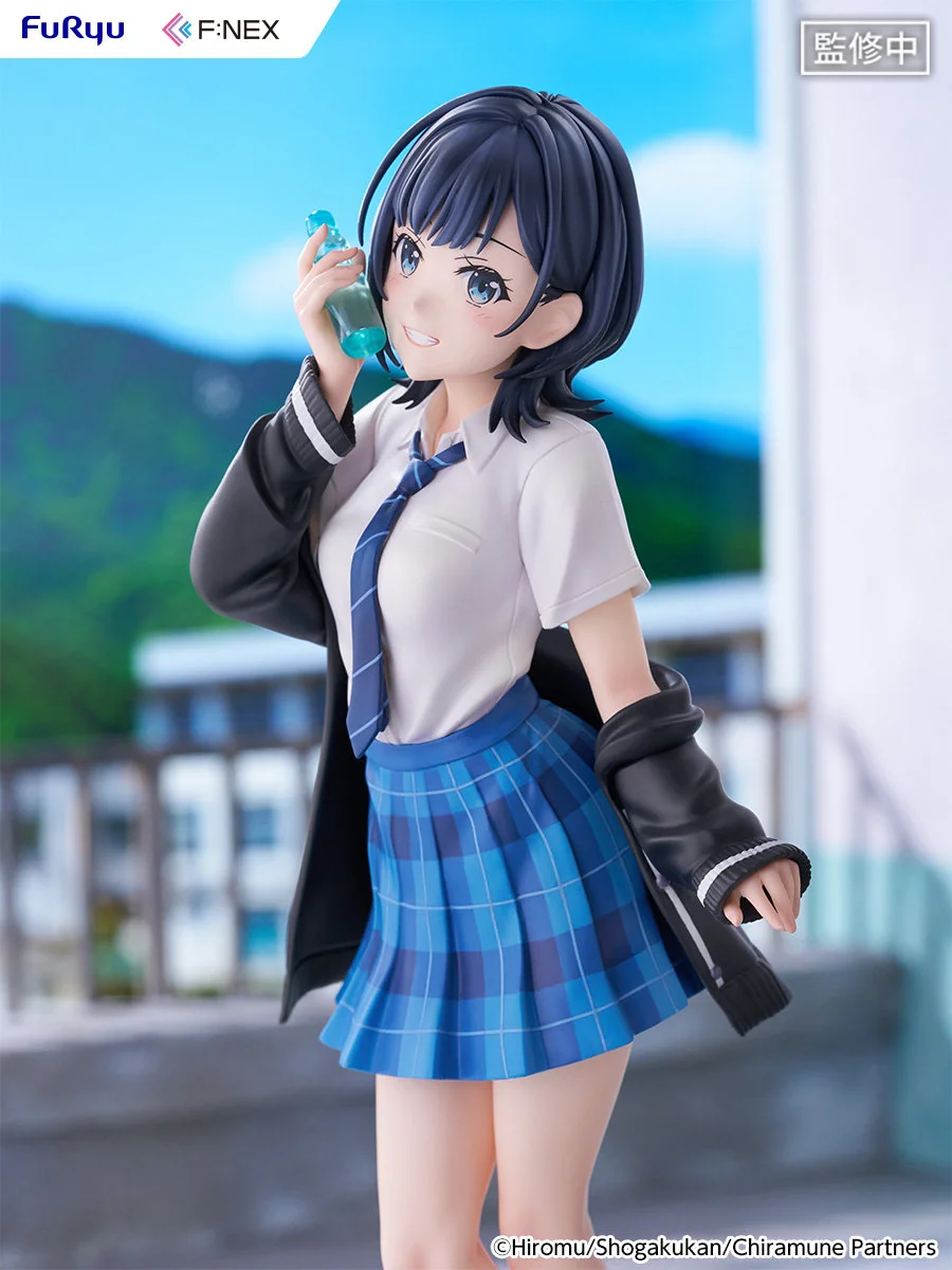 "Detailed view of the premium 1/7 Nanase Yuzuki FURYU Studio figure, showcasing her vibrant summer attire within the unique ramune bottle display."