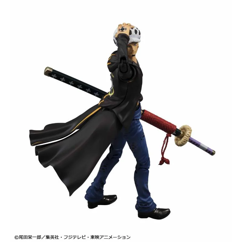 "Premium gallery of the highly articulated Trafalgar Law Post-Timeskip figure, presenting dynamic action poses and intricate sculpt details."