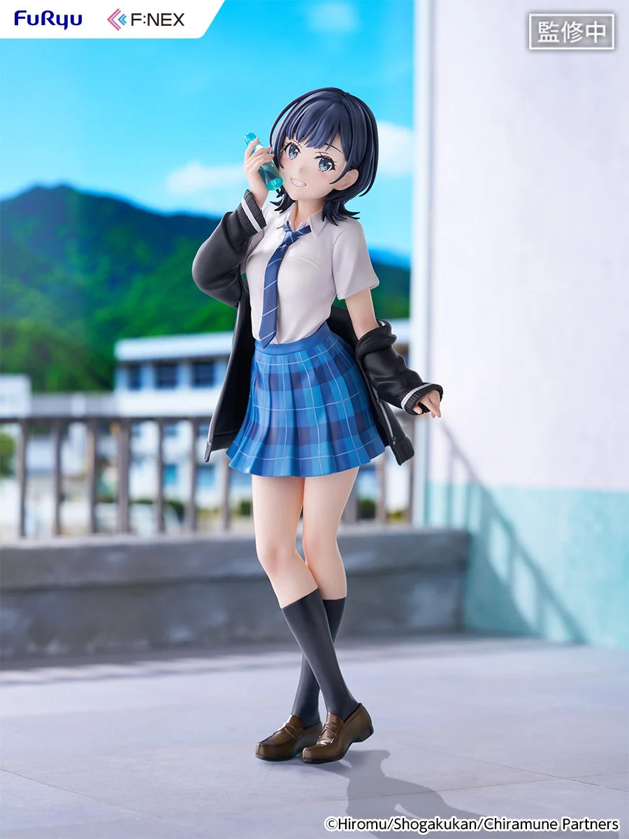 "Premium 1/7 Nanase Yuzuki figure by FURYU Studio, beautifully displayed within a unique ramune bottle, capturing a vibrant summer scene."