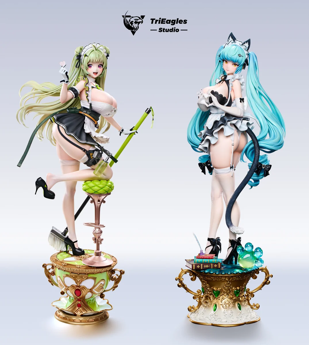"Premium 1/4 Licensed NIKKE SODA statue, specifically the glass eye version, showcasing alluring details and a dynamic pose on its striking base."