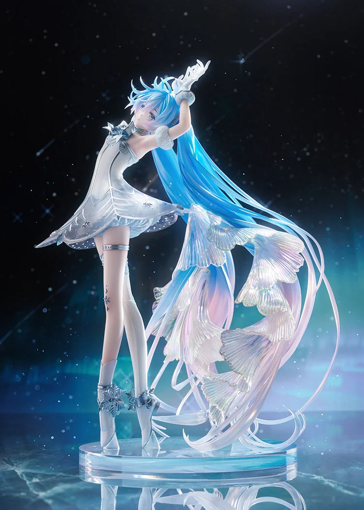 "Exquisite GSC Hatsune Miku Symphony 1/7 Scale Vocaloid figure. See her elegant gown, dynamic pose, and intricate musical details from various angles."