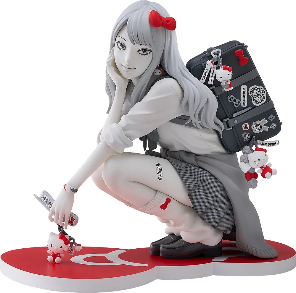 "Captivating Junji Ito Tomie figure: a premium Gyaru Tomie statue with Hello Kitty accents, embodying the iconic horror-cute crossover."