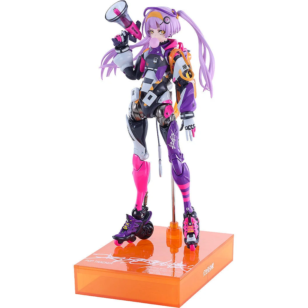 "MOTORED CYBORG RUNNER SSX-155c "POP TRACKER" figure. Dynamic, premium cyberpunk design, intricate mechanical details, and vibrant sci-fi aesthetic."