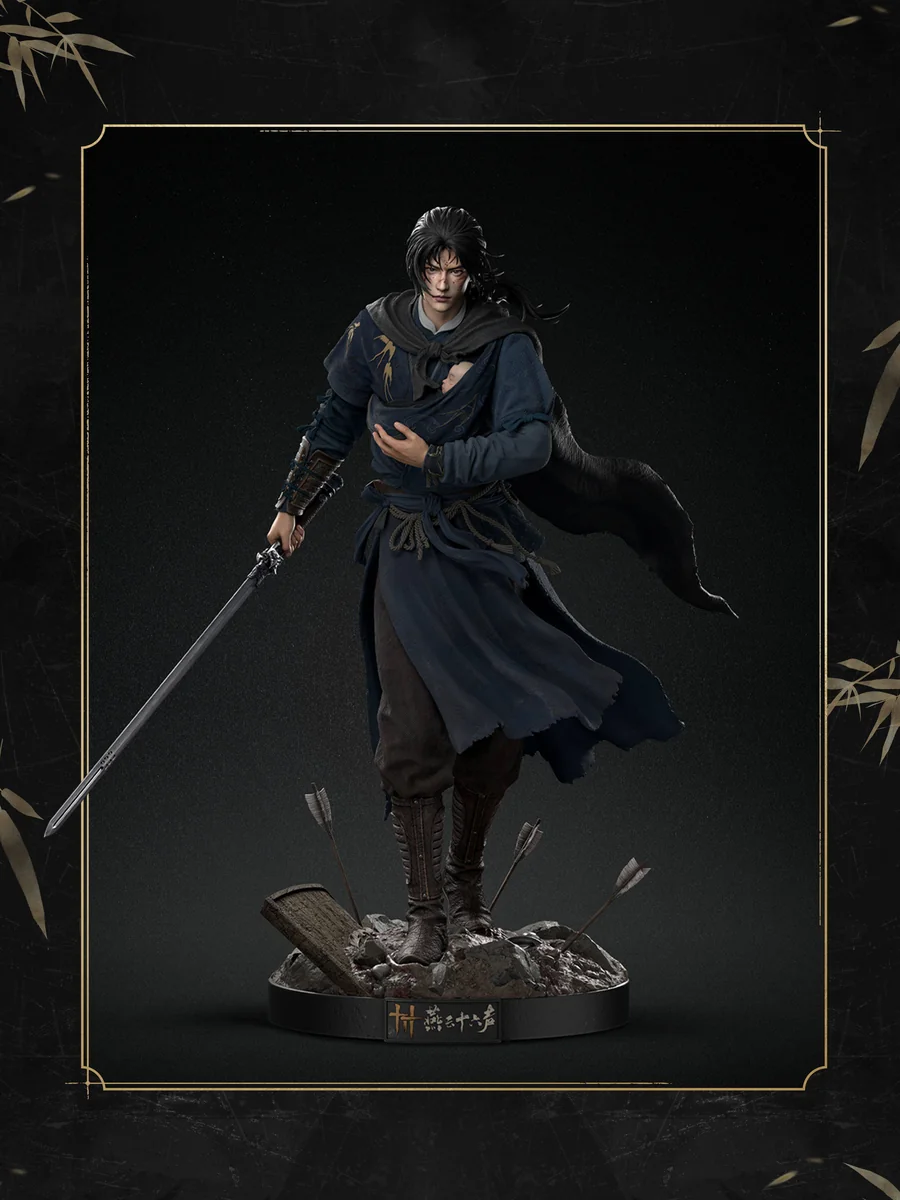 "Official Where Winds Meet Jiang Wulang 1/6 scale collectible statue, featuring the dynamic Wuxia hero in elegant flowing robes on an intricate base."