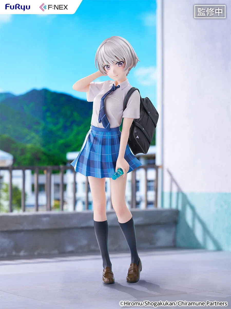 "Charming 1/7 Chitose-chan figure by FURYU Studio, playfully sculpted inside a clear ramune bottle. A vibrant, refreshing ramune bottle figure main."