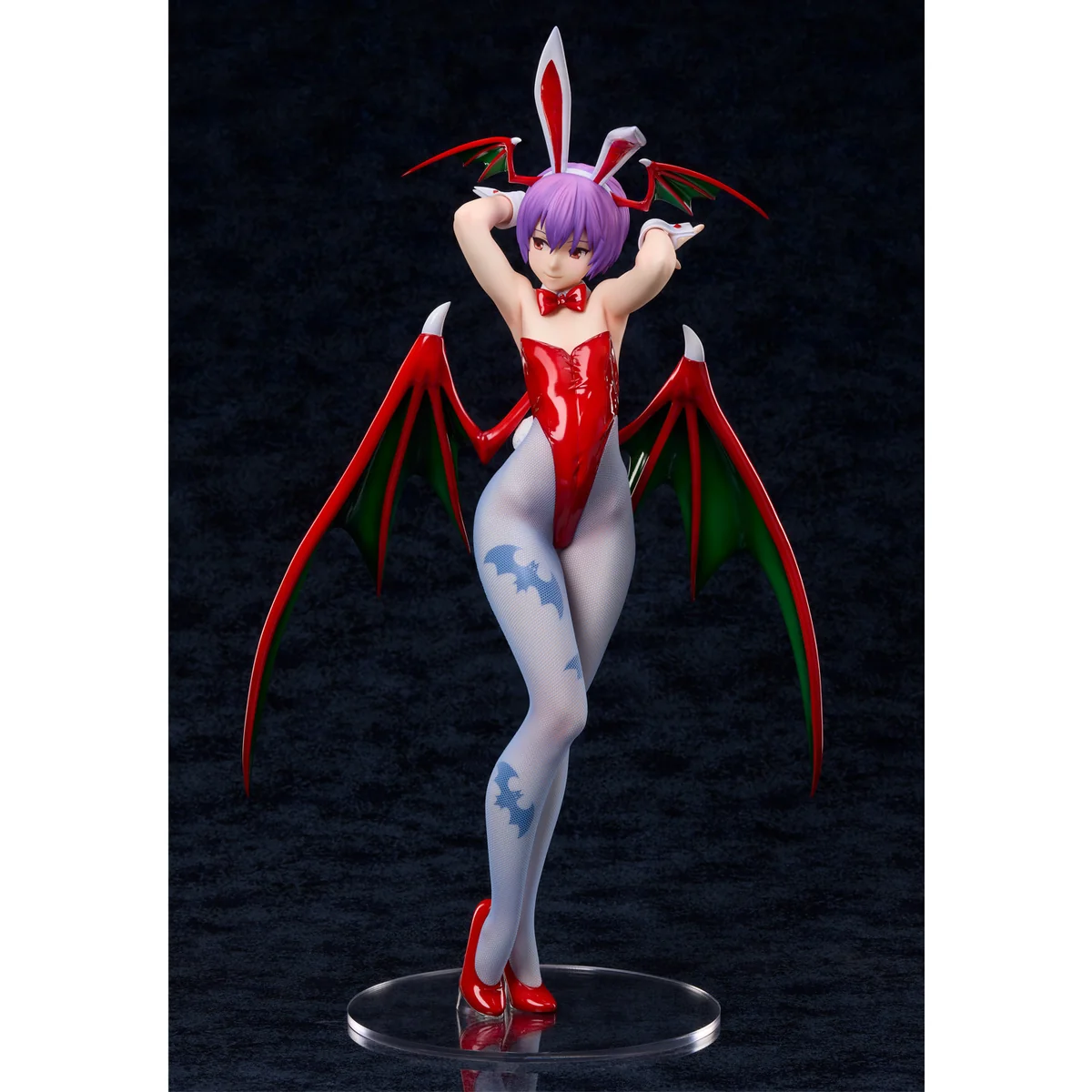 "Exquisite 1/4 scale Darkstalkers Lilith bunny figure from Union Creative Studio, showcasing her seductive pose and intricate bunny girl outfit detail."