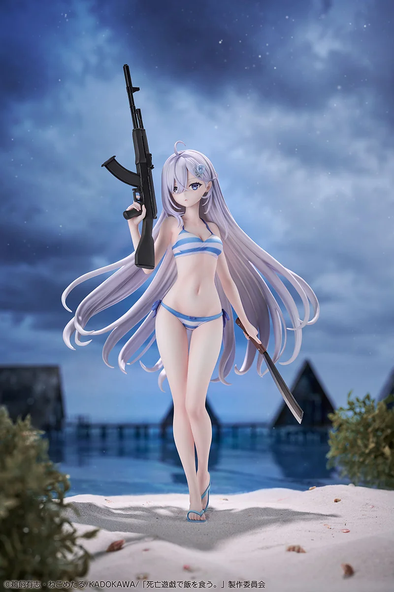 "1/7 Yūrei Living Off A Death Game PVC figure, dynamically posed with intricate ethereal details and a menacing spectral aura. A premium dark fantasy."