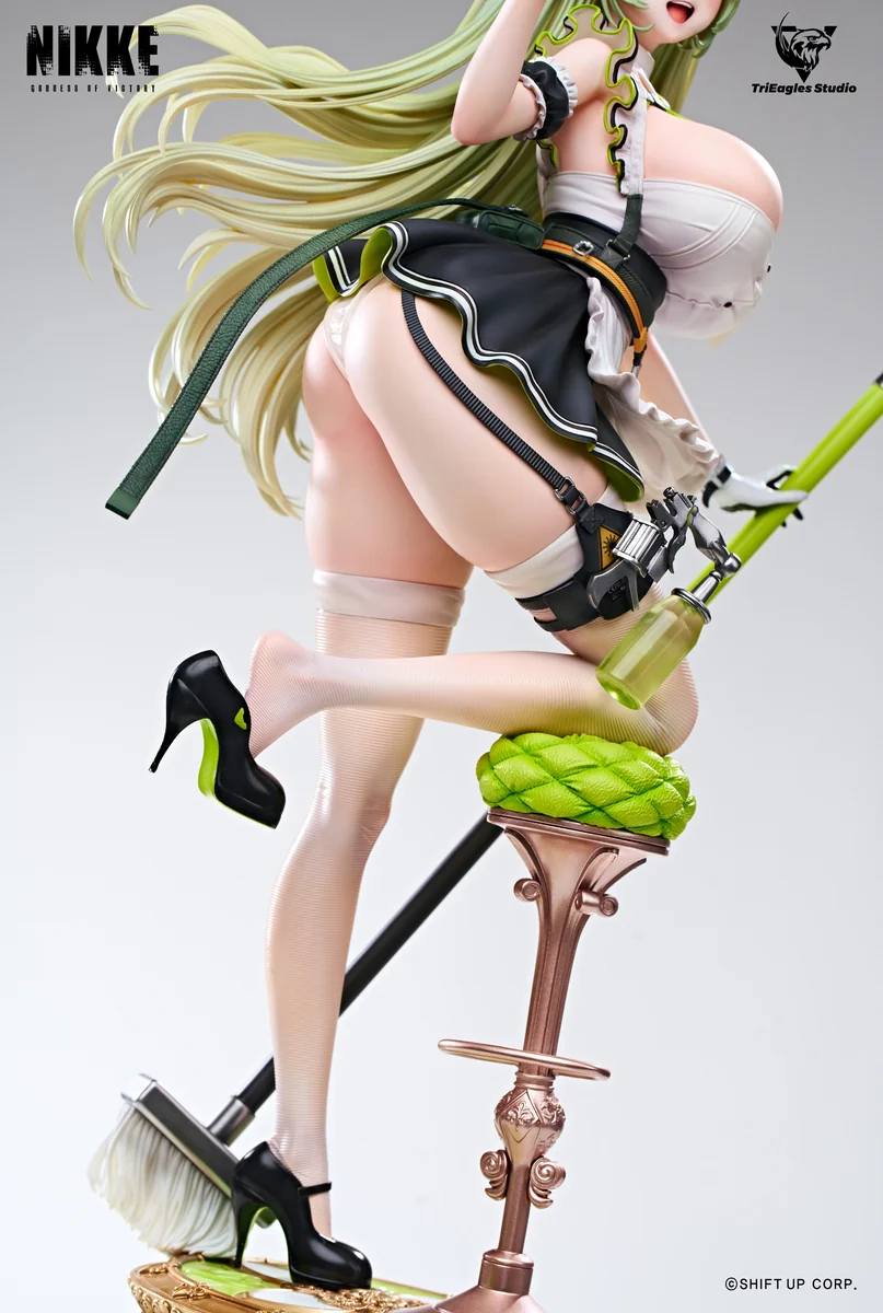 "Officially licensed 1/4 NIKKE SODA statue by TES Studio. Detailed views highlight dynamic poses, intricate costume sculpting, and the striking."