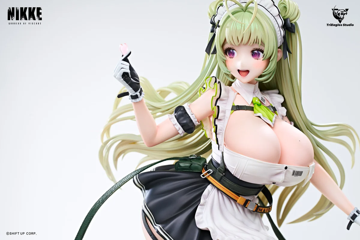 "Premium 1/4 Licensed NIKKE SODA statue, specifically the glass eye version, showcasing alluring details and a dynamic pose on its striking base."
