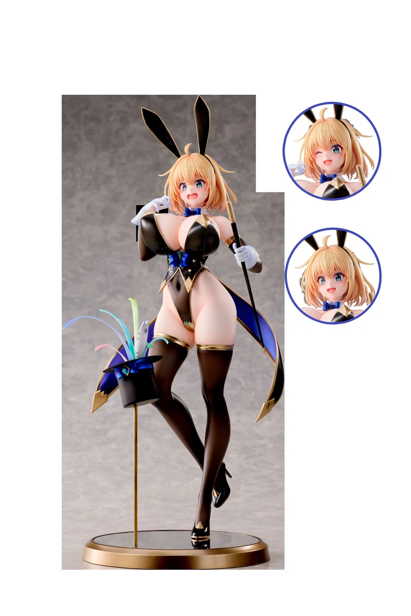 "Sophia F. Shirring Magician Bunny 1/6 statue showcasing exquisite details, dynamic pose, custom base, interchangeable parts in multiple views."