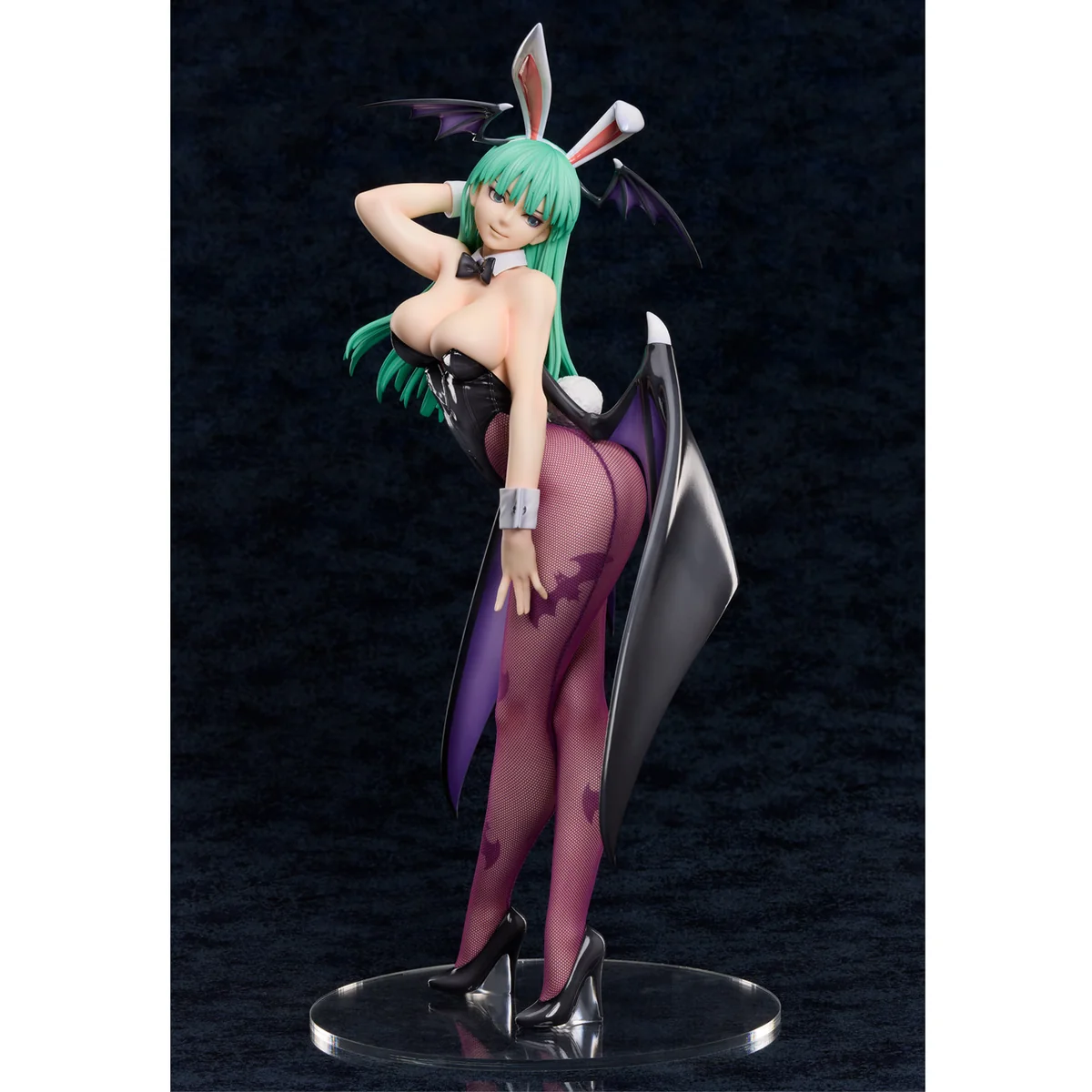 "Stunning Morrigan Aensland bunny girl collectible figure from Darkstalkers, showcasing her elegant and seductive succubus design in a dynamic pose."