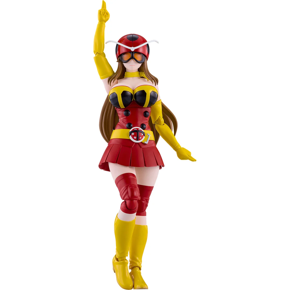 "Vibrant, highly articulated Yuriko Okada Denpa Ningen Tackle figma by Good Smile Company, capturing her dynamic Kamen Rider tokusatsu style."