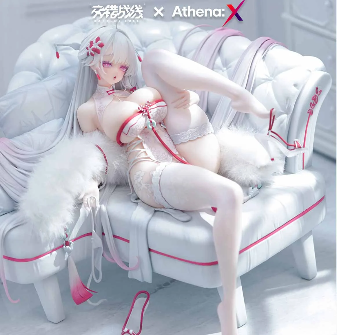 "Exquisite 1/6 scale Ying resin figure by Athena:X Studio, showcasing delicate character portrayal and a luxurious white sofa set, embodying serene."