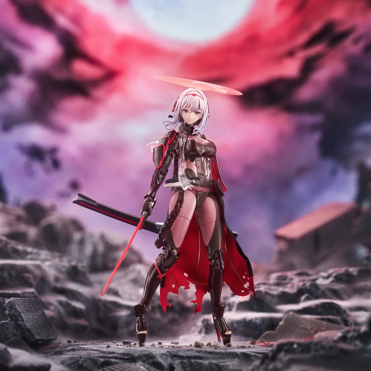 "Stunning main image of the premium Guren Hyper Body Black Shadow Nikke statue by Good Smile Company, capturing the iconic sci-fi warrior in an elect."