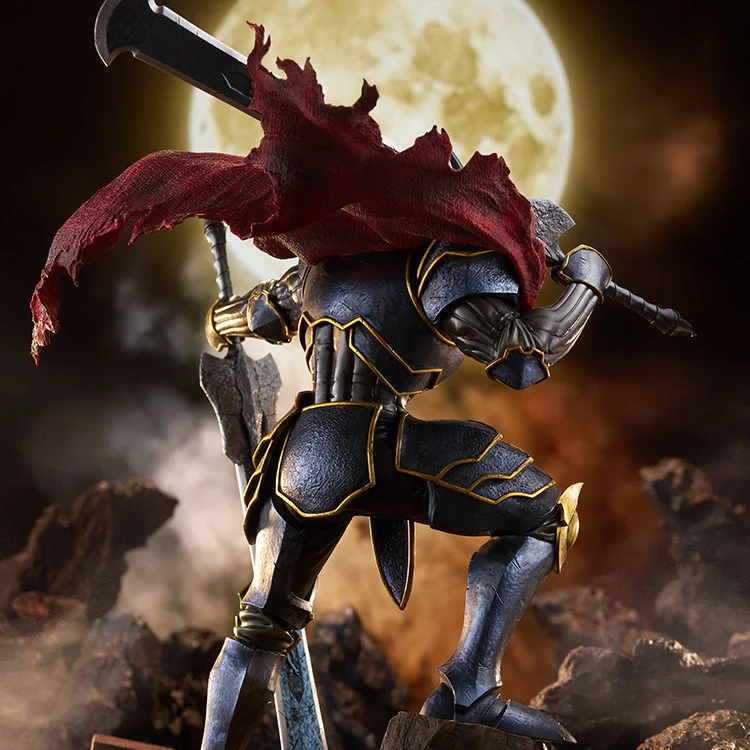 "Dynamic Overlord Momon (Dark Warrior Fefe) POP UP PARADE SP statue showcasing detailed armor, imposing stance, and weaponry from various angles."