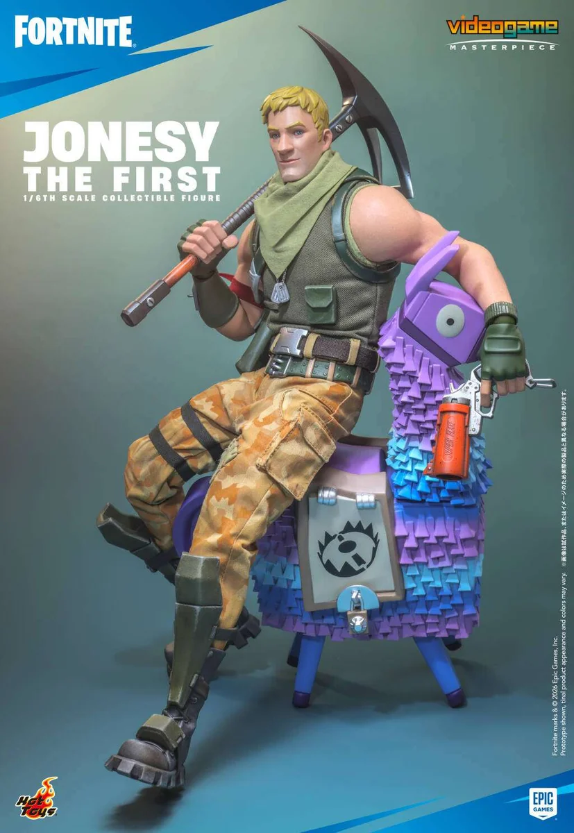 "Licensed Hot Toys 1/6 Fortnite Jonesy hyperrealistic, highly articulated statue. Displays iconic battle-hardened aesthetic with intricate gear."