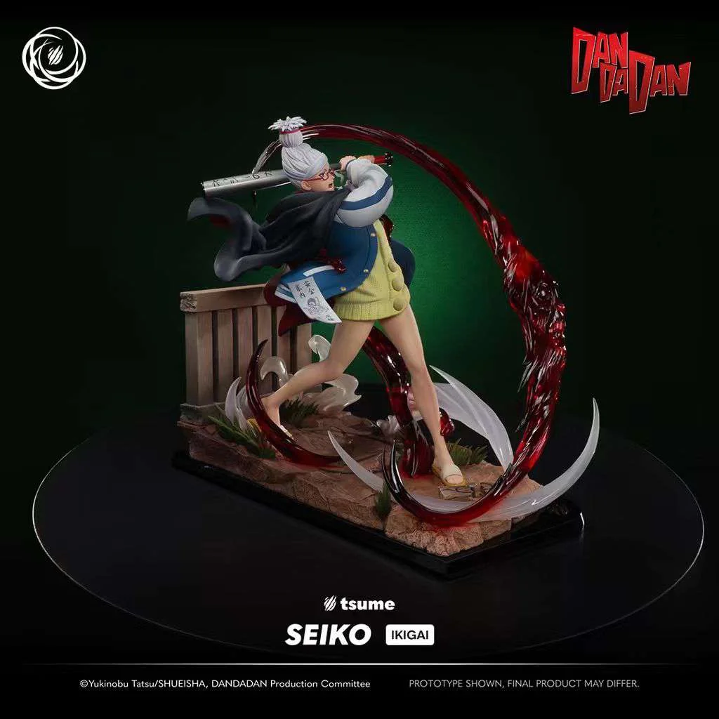 "Official Dandadan Ayase Seiko 1/6 scale resin statue by TSUME Studio, revealing its dynamic pose, intricate base, and premium sculpt details."