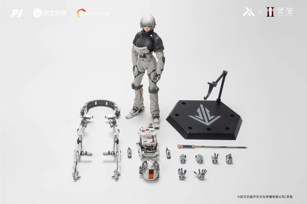 "Bai Yuekui 1/6 scale action figure showcasing dynamic articulation, sleek futuristic combat suit, detailed weaponry, and premium sculpt from multiple."