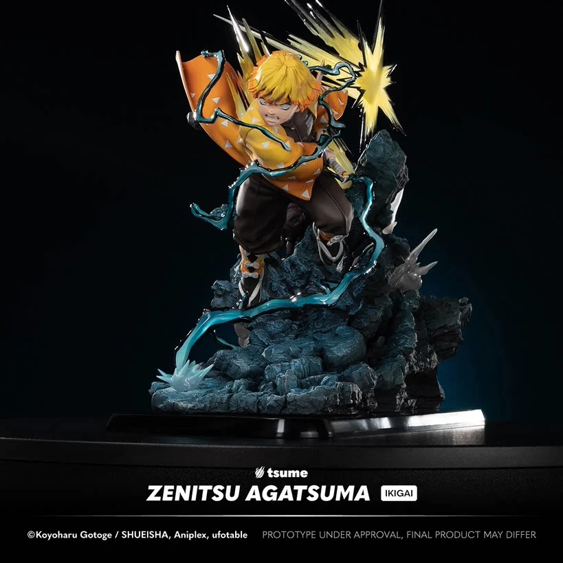 "Zenitsu Agatsuma Tsume Studio 1/6 statue in his electrifying Thunder Breathing stance, with dynamic lightning effects and premium artistic detail."