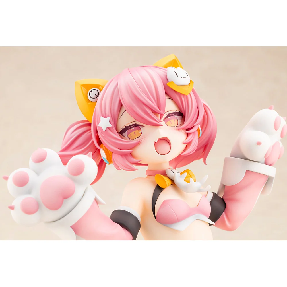 "Dynamic angle of the PUNI MOFU Feline Mecha Girl figure, highlighting its highly articulated design, cute cat ears, and detailed mechanical parts."