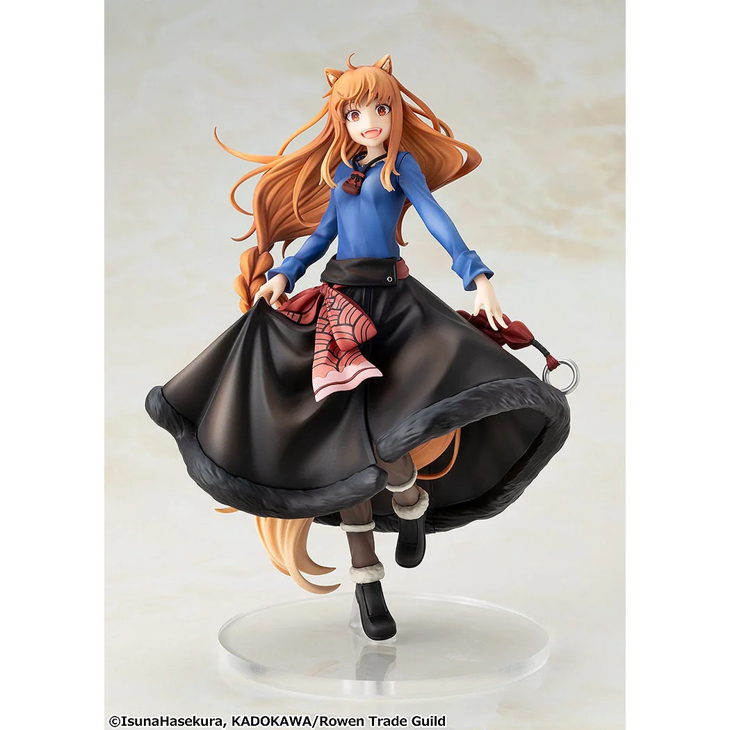"Holo (Original Ver.) Spice and Wolf KADOKAWA statue, dynamically posed with flowing hair, tail, and iconic apple, showcasing exquisite quality."