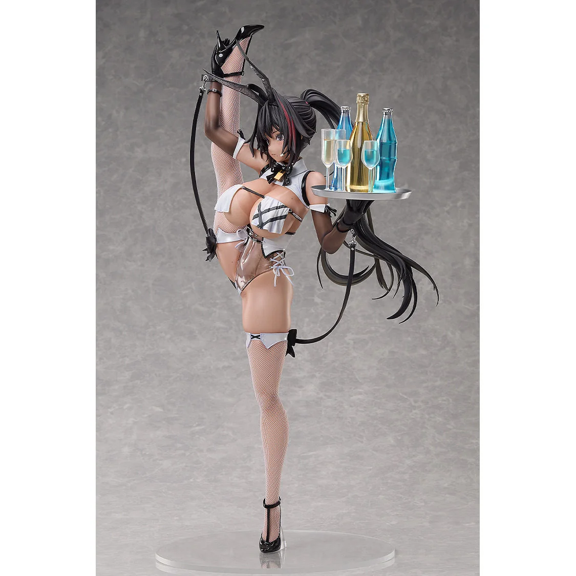 "Exquisite 1/4 scale NIKKE Bay Bunny figure. See dynamic angles, intricate sculpted details, and her alluring charm in a vibrant pose."