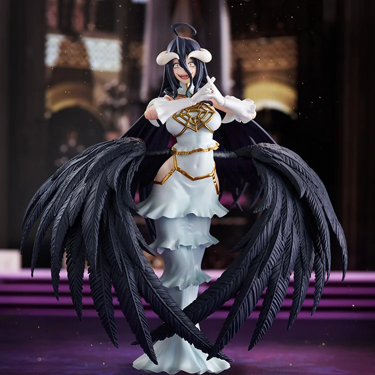 "Highly articulated Albedo figma by Max Factory. Multiple views capture elegant Overlord succubus, dynamic poses, and intricate dark fantasy sculpting."
