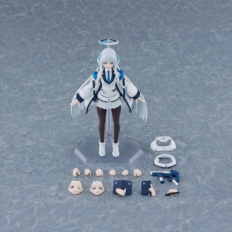 "Noa Ushio figma movable figure from Blue Archive, showcasing dynamic articulation and authentic schoolgirl portrayal from multiple angles with sculpt."