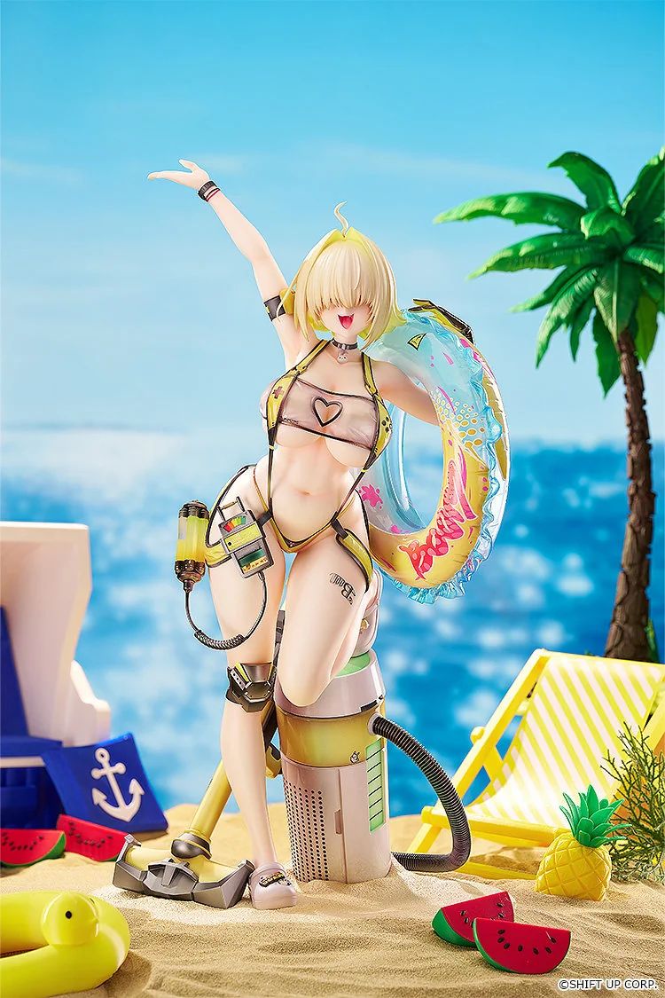 "Good Smile NIKKE Elegg 1/4 scale "Boom and Shock" statue in a dynamic action pose with explosive energy effects, showcasing intricate details."