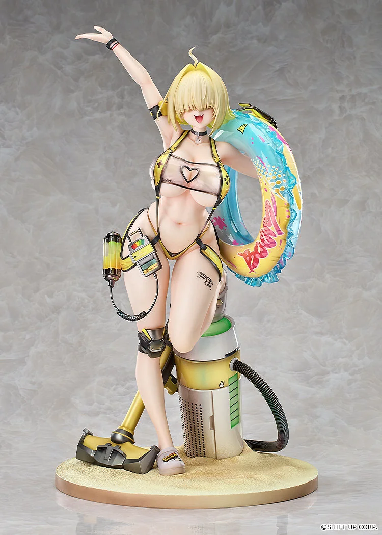 "NIKKE Elegg 1/4 scale "Boom and Shock" statue, showcasing dynamic action, explosive energy effects, and intricate sculpt details from various angle."
