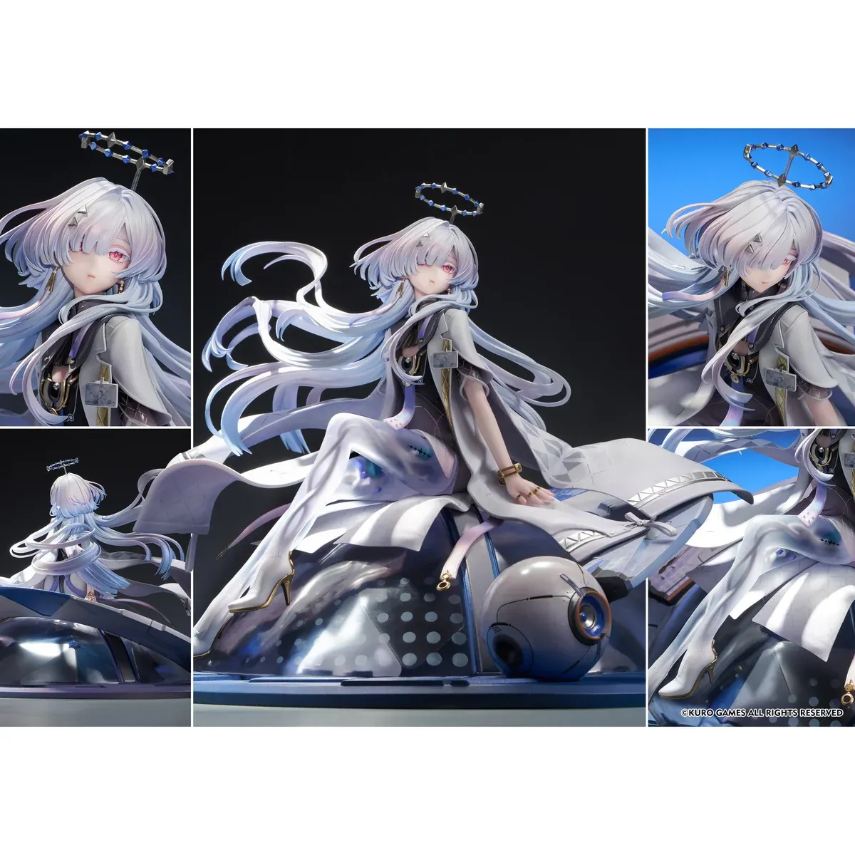 "Official Wuthering Waves Morn 1/6 scale figure gallery, showing dynamic sci-fi details, intricate sculpting, and premium finish from various angles."