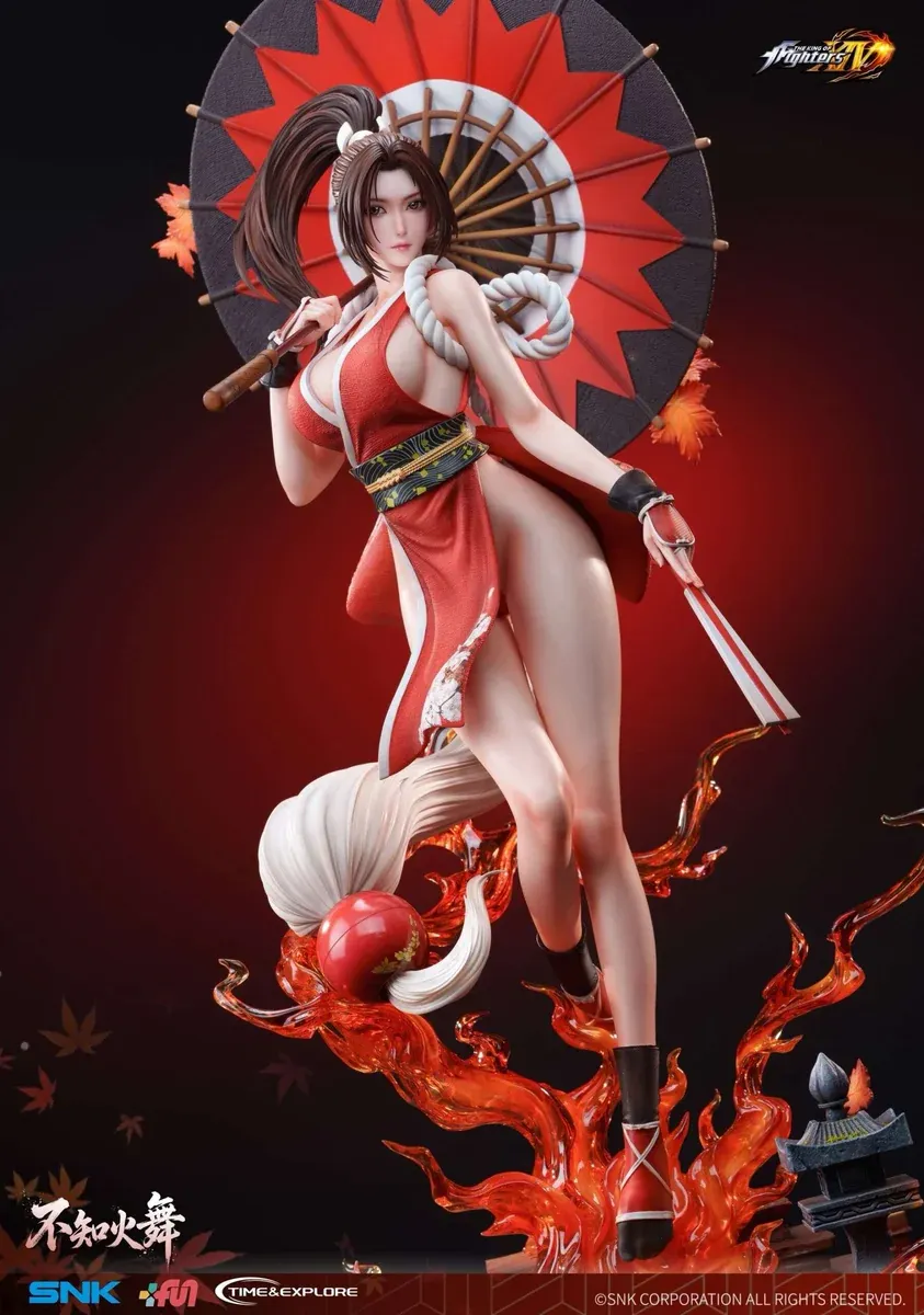 "Premium 1/4 Mai Shiranui LED statue, King of Fighters XIV. Dynamic pose, fiery elegance, hand-painted detail, and vibrant LED. Limited Edition."