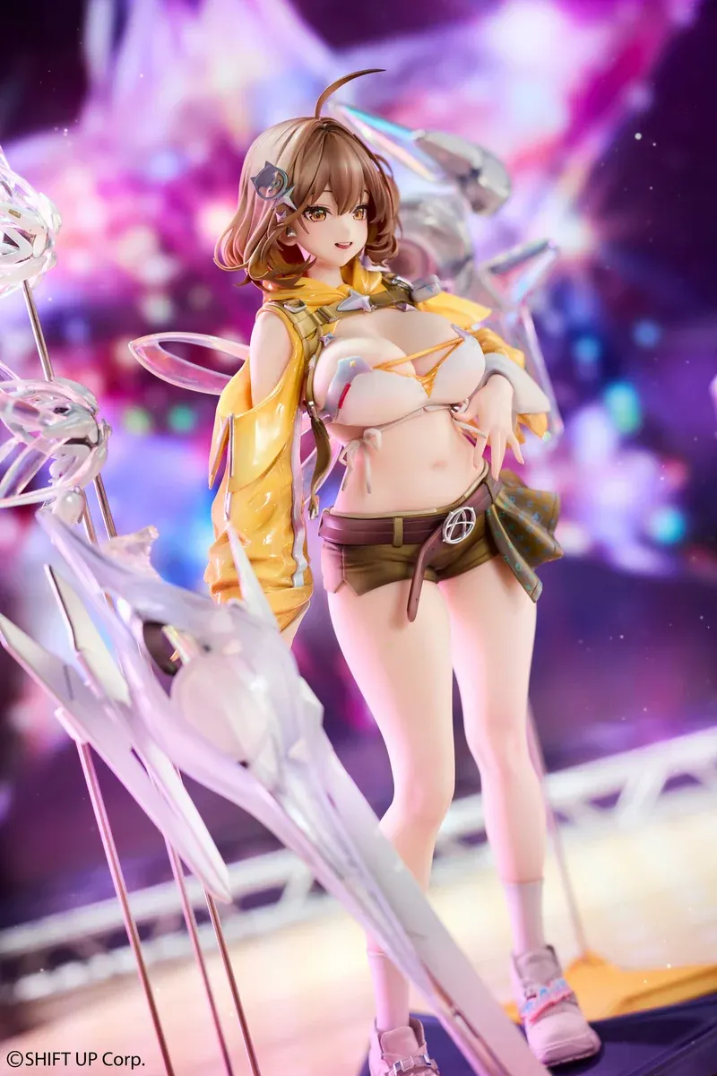 "Detailed gallery of the authentic 1/7 Idol Anis NIKKE figure by Hobby Sakura Studio, showcasing her vibrant idol costume, dynamic pose."