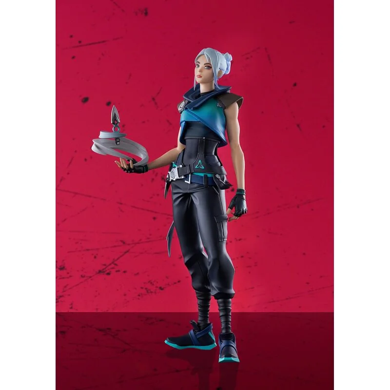 "Premium Good Smile Company VALORANT Jett figure: a dynamic POP UP PARADE SP statue capturing her iconic aerial pose with signature wind effects."