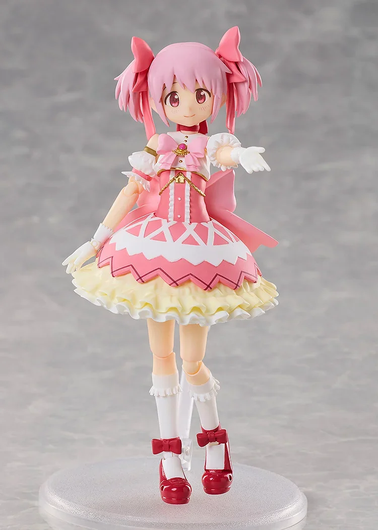 "Premium BUZZmod Madoka Kaname movable figure from Puella Magi Madoka Magica: Rebellion, showcasing dynamic poseability and vibrant colors."