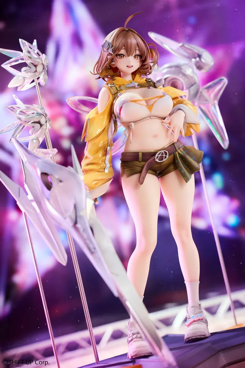 "Authentic 1/7 NIKKE Idol Anis figure by Hobby Sakura Studio. Detailed views capture her vibrant idol performance, dynamic pose, and cheerful stage."