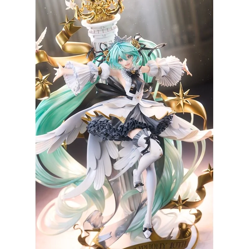 "Exquisite Good Smile Hatsune Miku Symphony 10th Anniversary figure. View her elegant orchestral gown and intricate sculpted details from all angles."