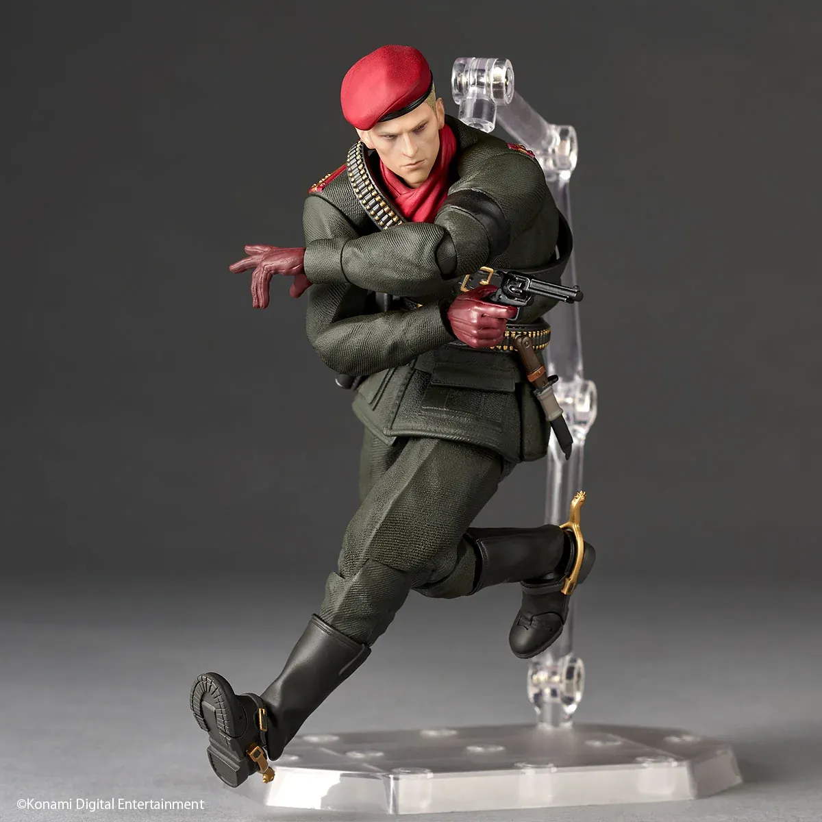 "Revolver Ocelot movable figure from Metal Gear Solid by Kaiyodo, showcasing dynamic articulation for iconic gunslinger poses from multiple angles."