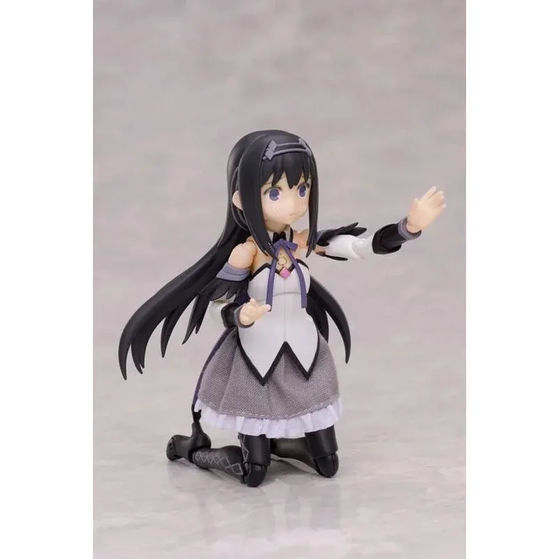 "Articulated Homura Akemi figure gallery showing dynamic poses, fierce determination, detailed sculpting, and iconic weaponry."