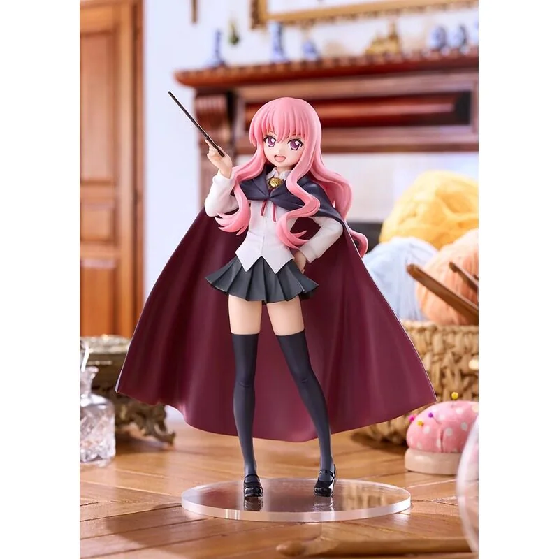This playful Good Smile Company Louise Pop Up Parade L Size collectible figure shows a pink-haired academy mage in a navy cape casting with her wand.