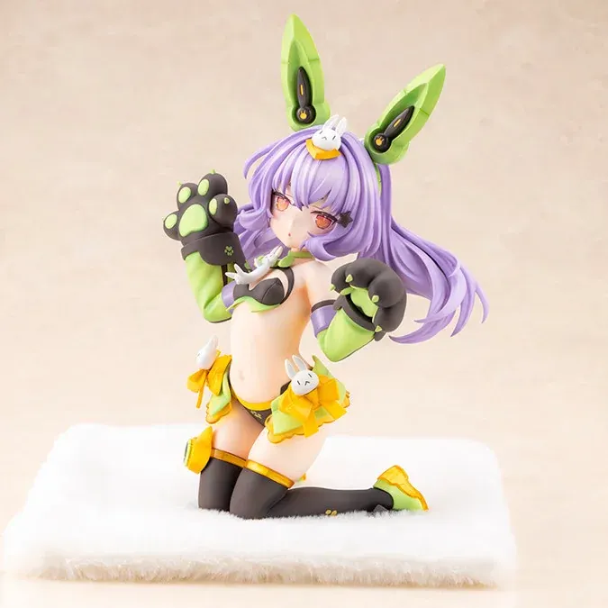 "Playful Kotobukiya Megami Device Puni Mofu bunny girl statue, showcasing her dynamic pose, futuristic armor, and vibrant customizable details."