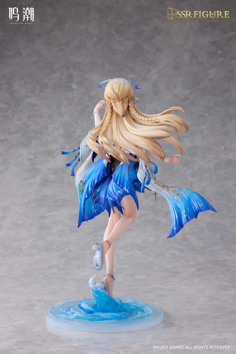 Premium back view of the official 1/6 Cartethyia figure with blonde braids, flowing azure fins, gold filigree, and a sculpted blue water base.