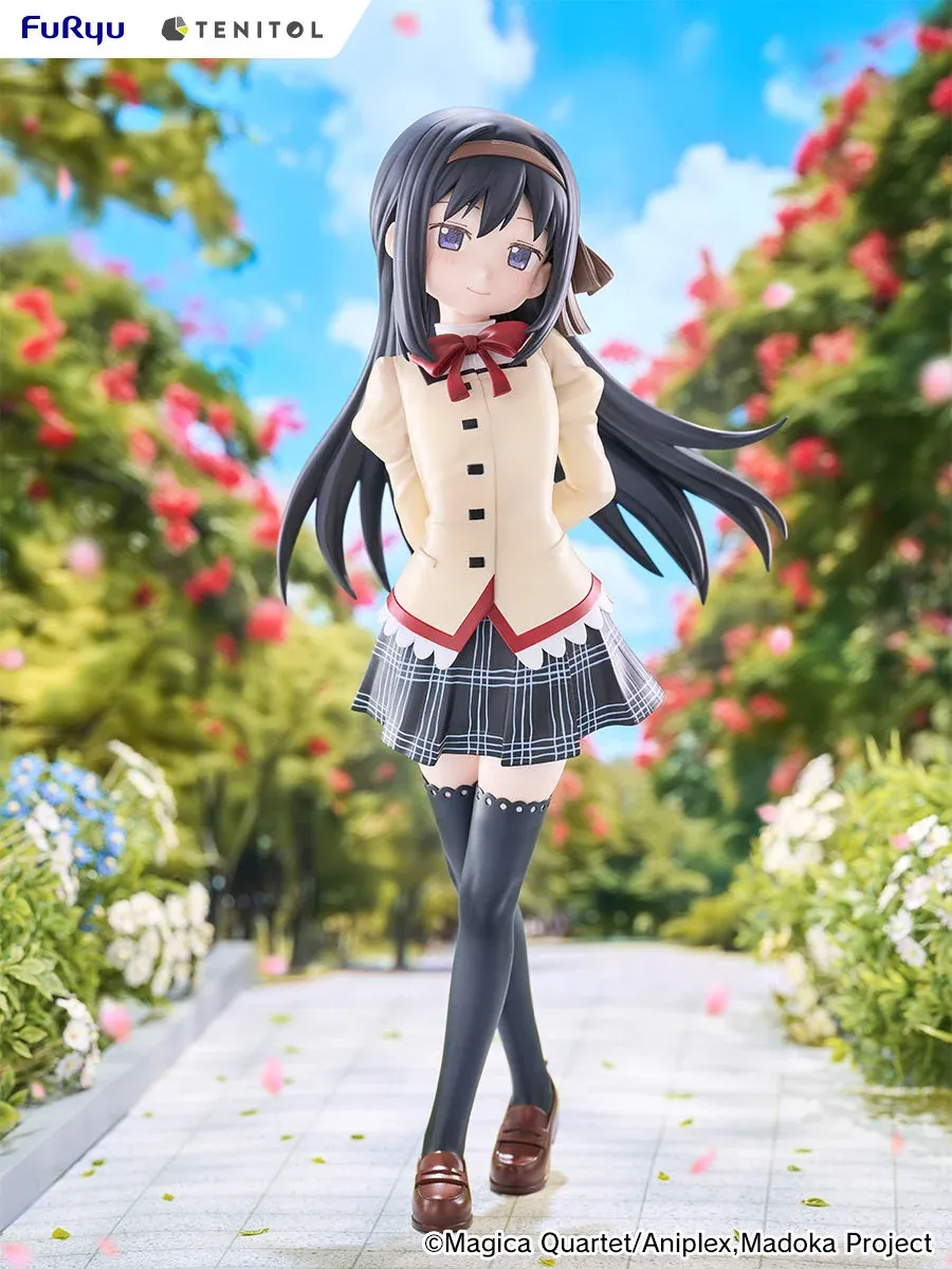 "Premium TENITOL TALL Homura Akemi collectible figure, showcasing her dynamic, graceful stance and iconic shield from Puella Magi Madoka Magica."